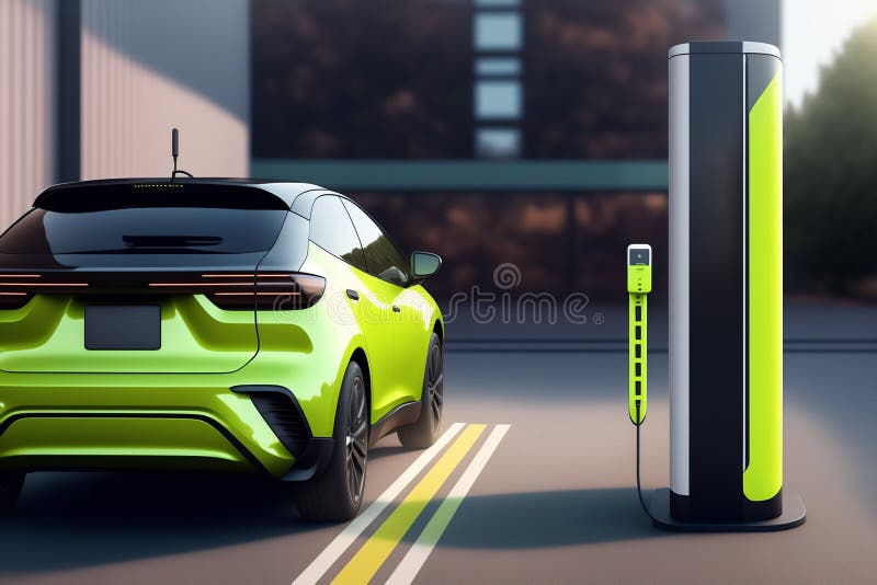 Electric Vehicle Charging and Socket Detail with E. Generative AI Stock