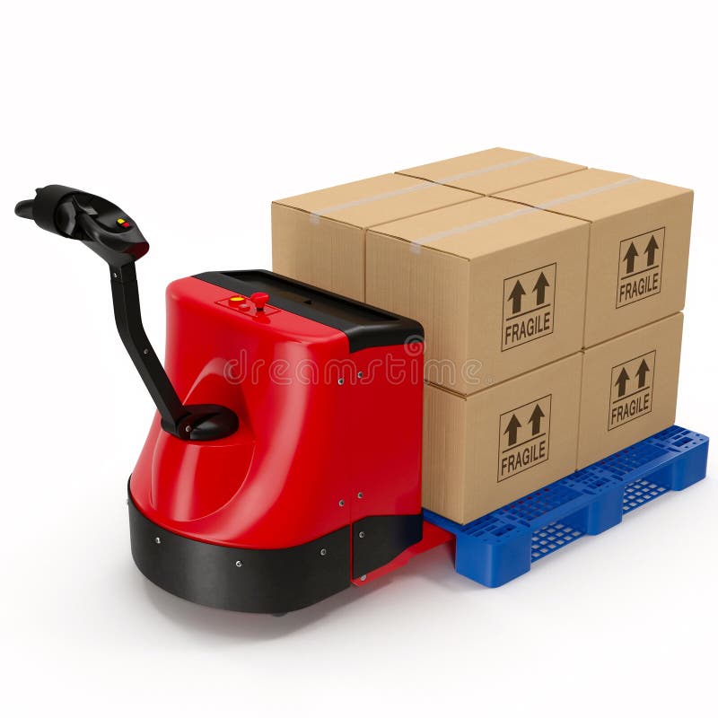 Electric Walkie Pallet Jack Isolated on White. 3D Illustration Stock