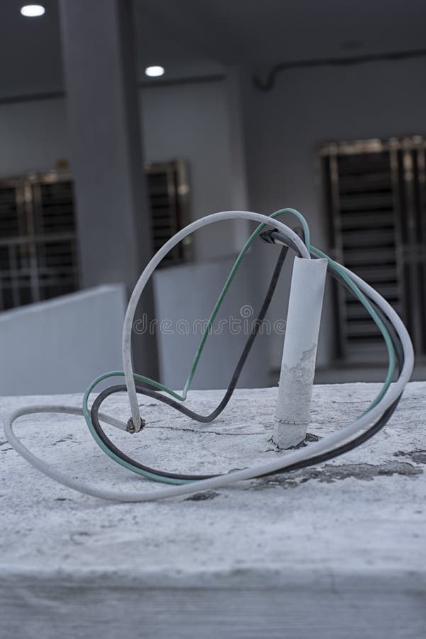 3 Electric Wires Laying Out from the Concrete Wall Stock Image Image