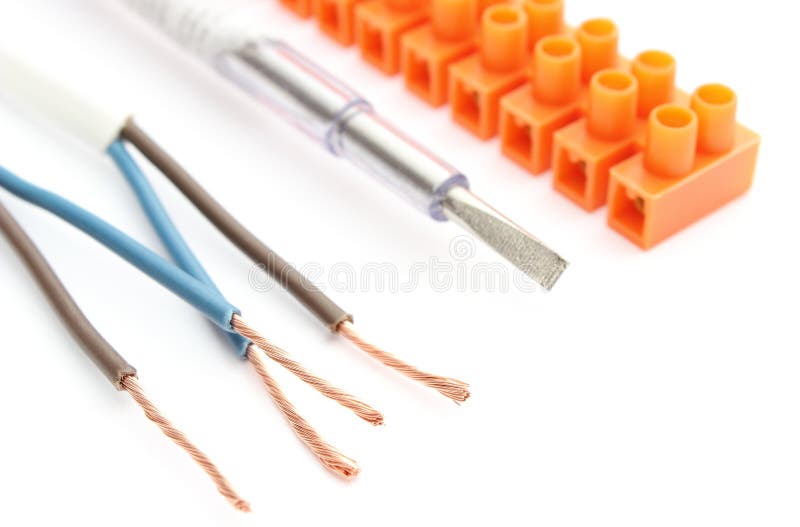 Electrical Accessories with Cable Isolated on White Background Stock