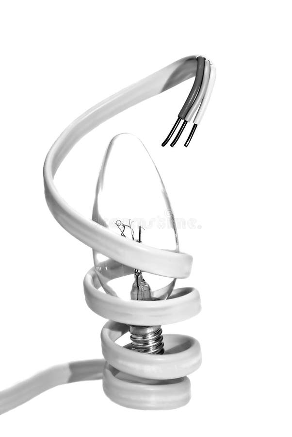 Electrical cable and bulb on White background stock image