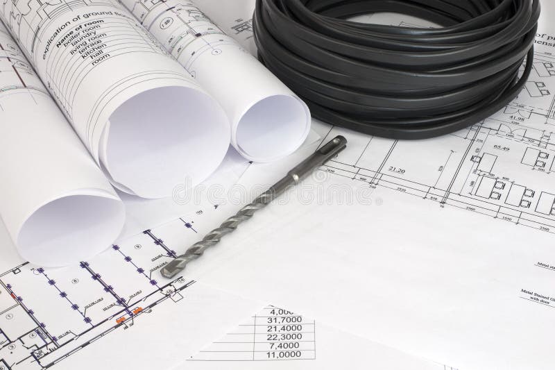 Electrical cable on the construction drawings