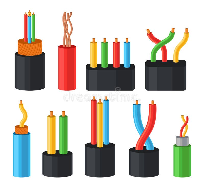 Electrical Cables Set, Multicore Cables in Color Insulation Vector