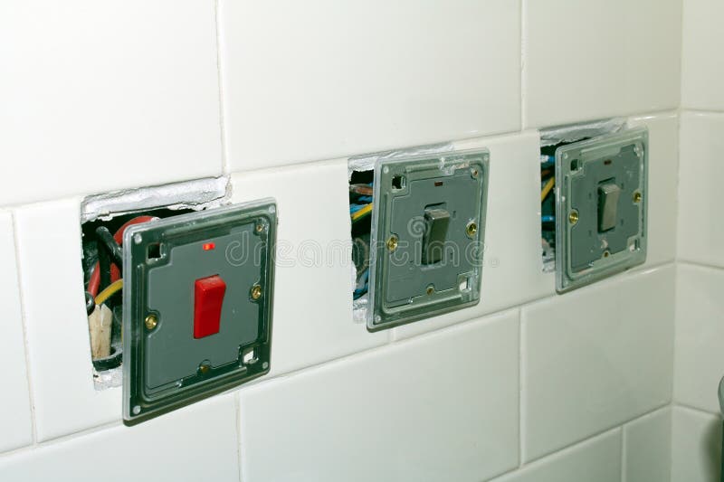Electrical Circuit Breakers in a White Wall. Closeup Stock Image Image of wall, renovation