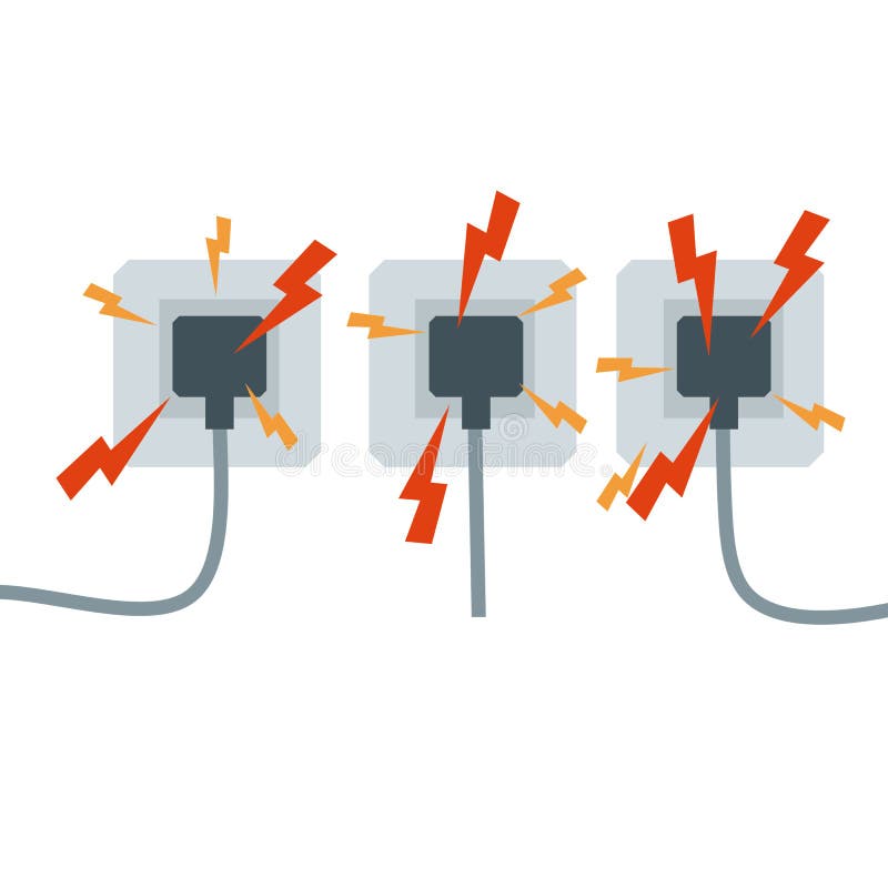 Electrical Circuit. Shock, Red Lightning and Yellow Sparks Stock Vector
