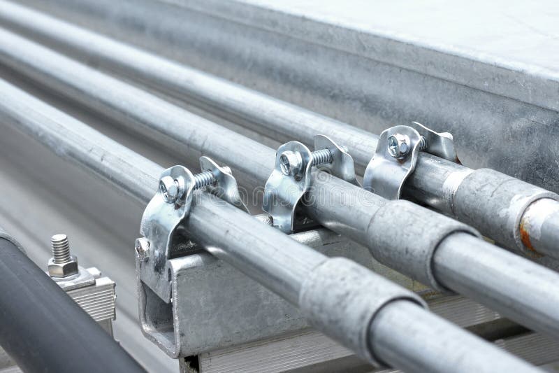 Electrical Conduit Runs in a PostTension SlabonDeck Stock Photo