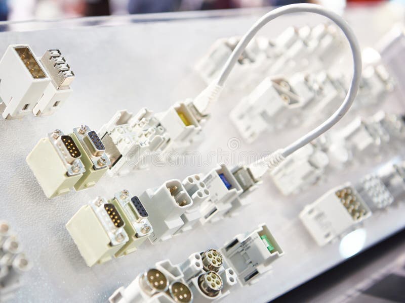 Electrical connectors at exhibition stock photos