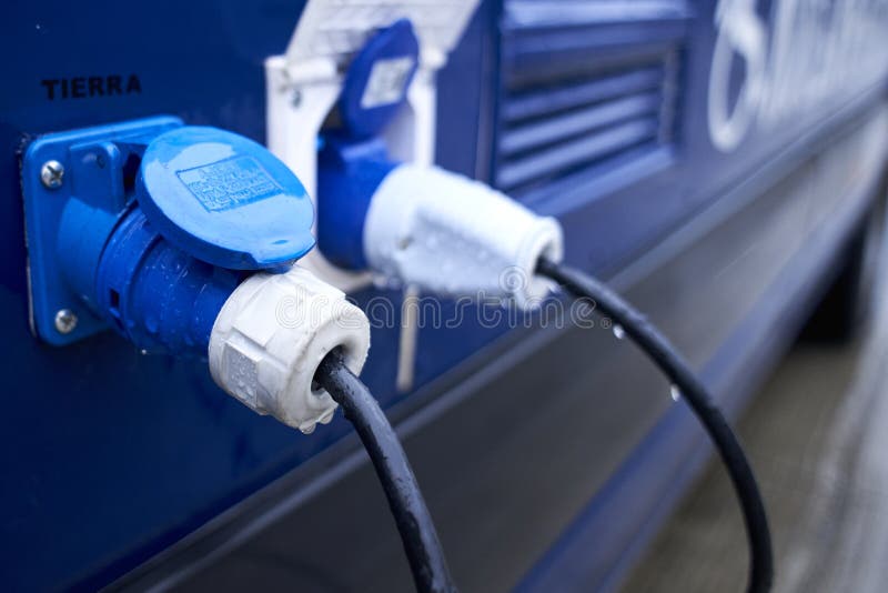 Electrical connectors to power vehicle stock photography