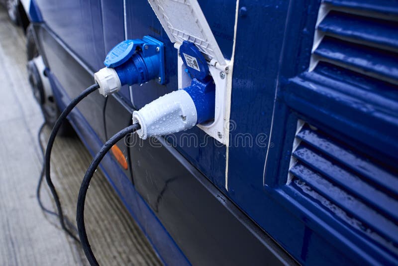 Electrical connectors to power vehicle royalty free stock photos