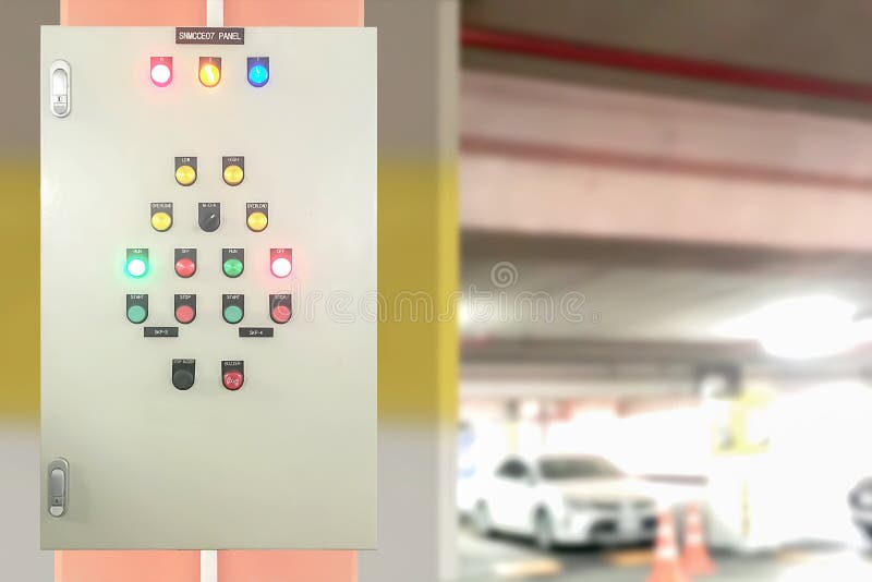 Electrical Control Panel for Safety on Parking Garage Zone. Stock Image