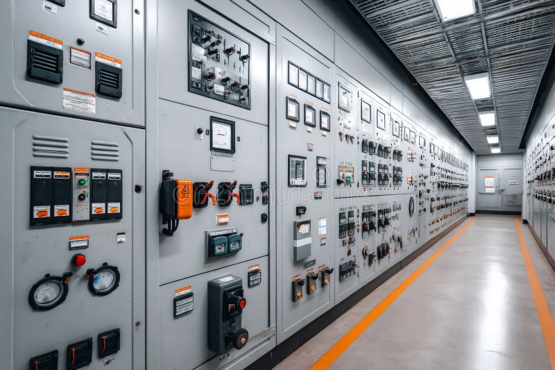 Electrical control panels powering industrial building systems royalty free illustration