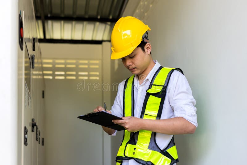 Electrical Engineer Working in Control Room. Electrical Engineer Man