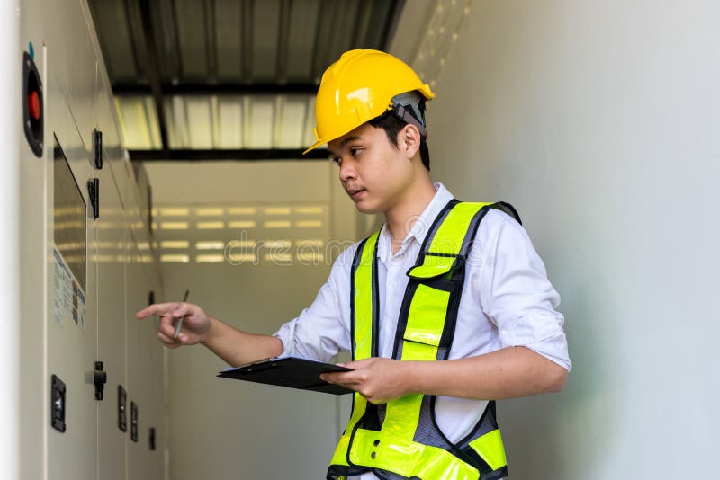 Electrical Engineer Working in Control Room. Electrical Engineer Man