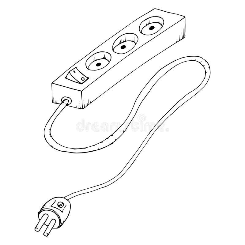 Electrical Extension Cord. Vector Illustration of an Electrical Extension  Cord. Hand Drawn Electrical Extension with Button Stock Illustration -  Illustration of extension, electricity: 161118207