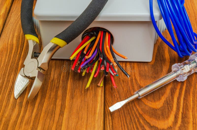 Electrical Junction Boxs with Cables Wire and Tools Used in the