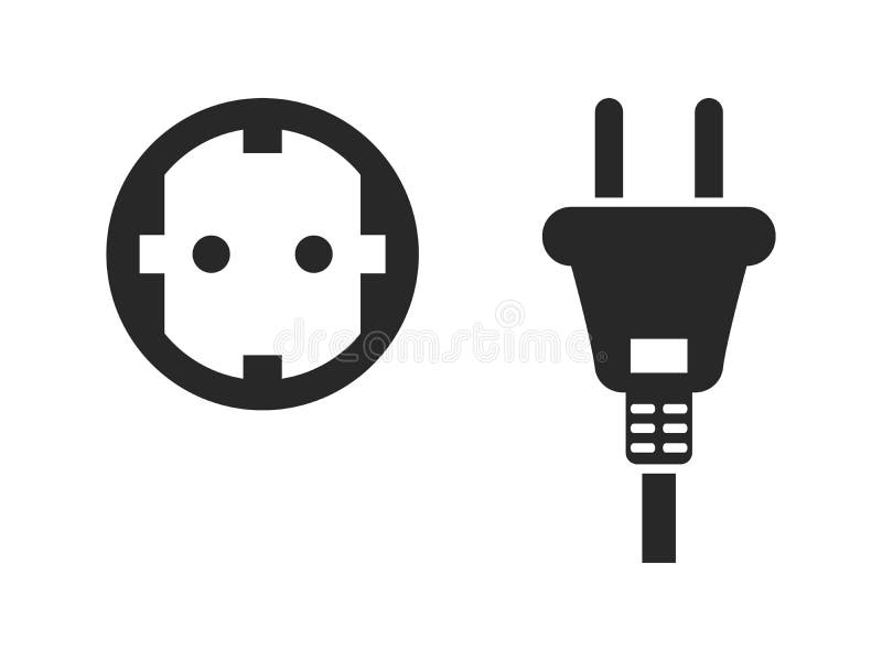 Electrical outlet icon set, electric plug and power socket, energy symbol, black isolated on white background, vector illustration.