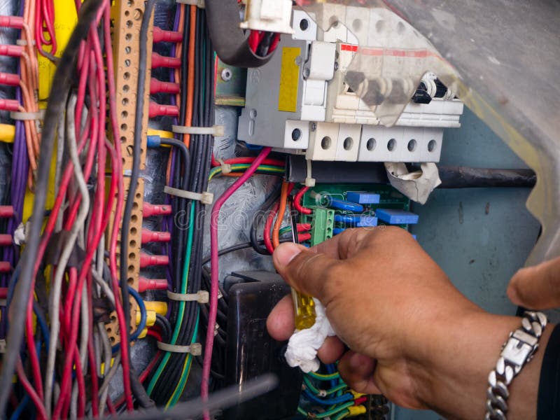 Electrical Panel at a Assembly Line Factory. Controls and Switches