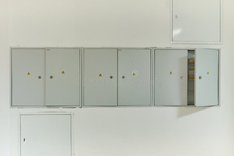 Electrical Panel Doors on the Room Wall Stock Photo Image of high