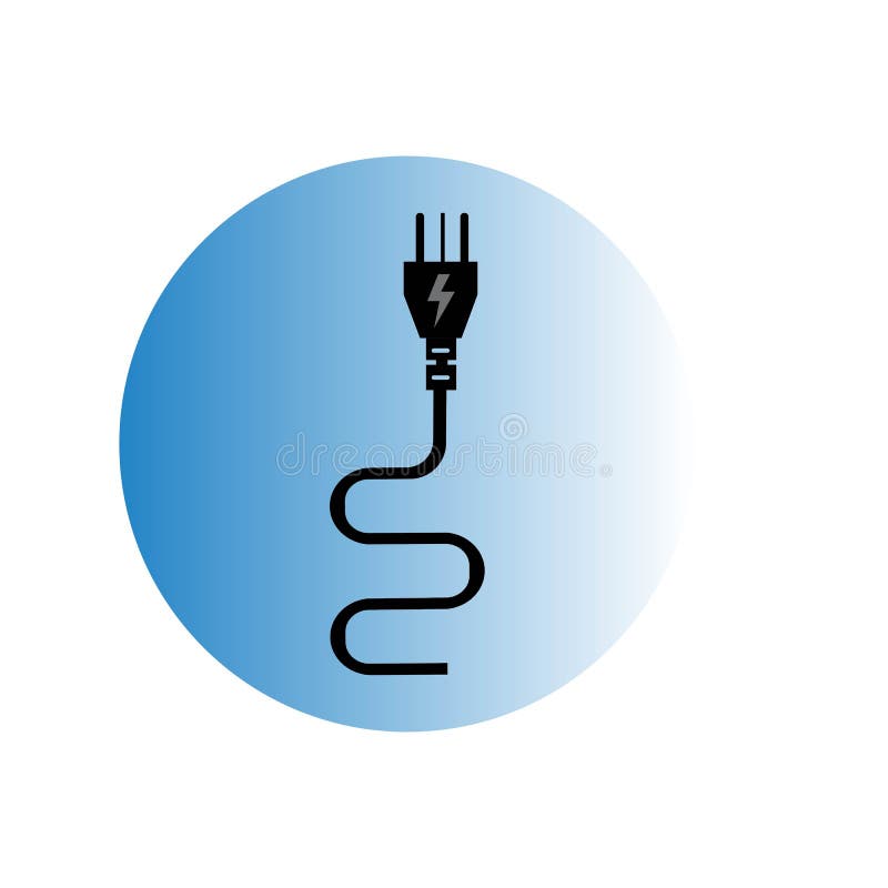 electrical plug Logo Template vector icon illustration design isolated on blue background, modern, disconnect, image, object, button, internet, black, interface, line, silhouette, label, white, supply, voltage, set, gadget, simple, graphic, electricity, energy, power, socket, technology, cable, equipment, symbol, wire, connection, adapter, cord, element, unplugged, flat, switch, outlet, concept, device, web