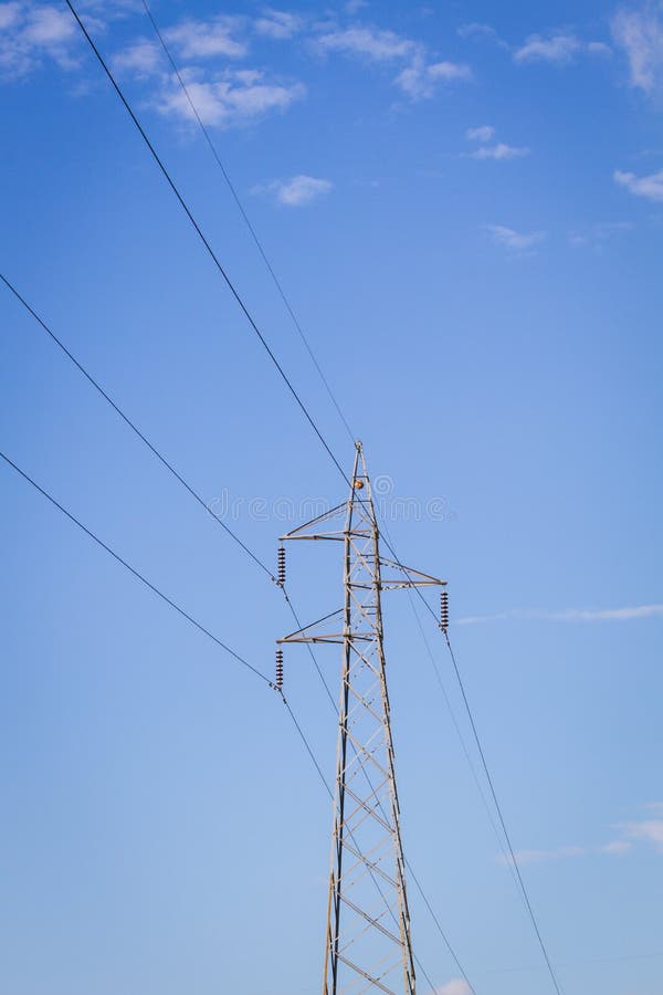 Electrical Post by the Road with Power Line Cables, Stock Image Image