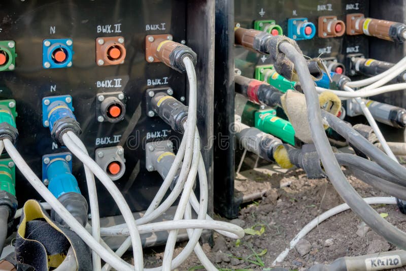 Electrical Power Cables Connected To a Temporary Outdoors Distribution