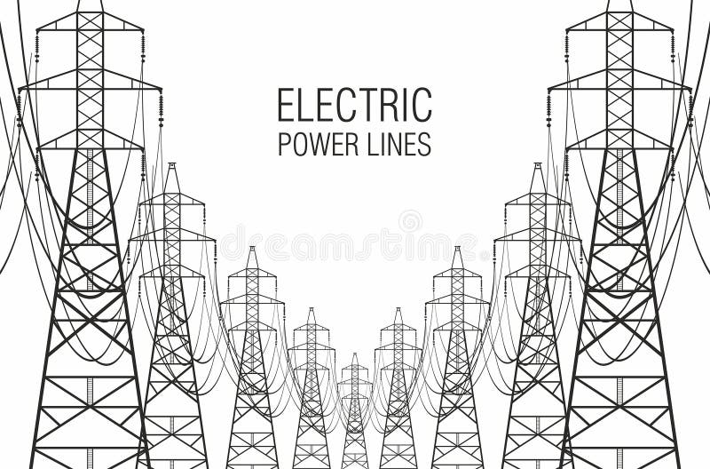 Power Lines and Electric Pylons Stock Vector Illustration of pole