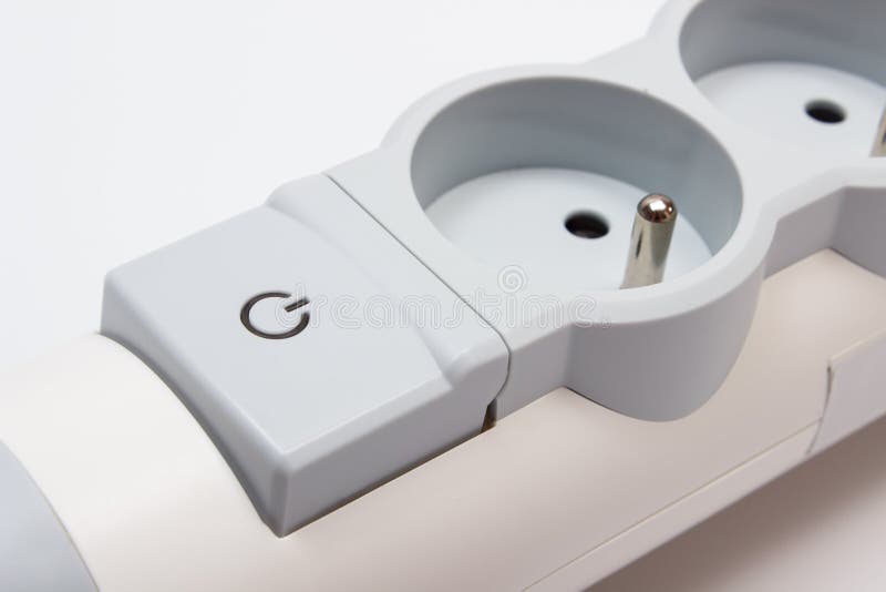 Electrical power strip with switch on-off on white background royalty free stock photo