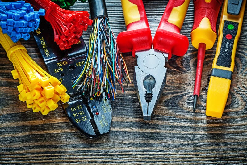 Electrical Tester Wires Tying Cables Bolt Cutter Pliers Insulati Stock