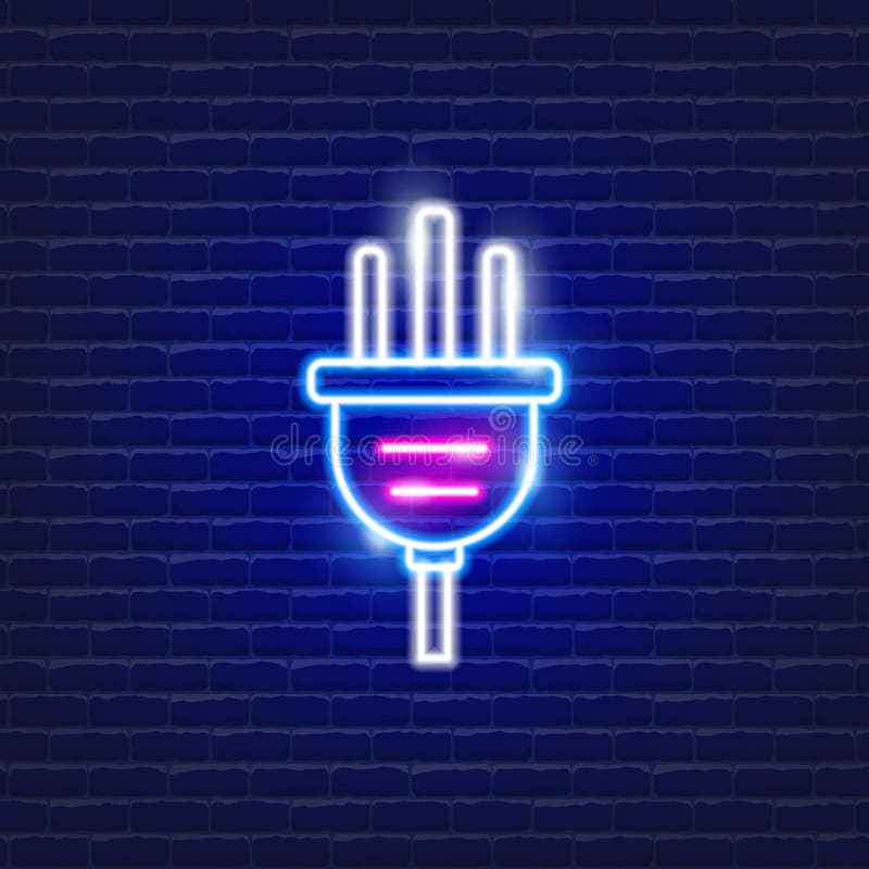 Electrical US plug with grounding neon icon. Electricity concept. Vector illustration for design. Electrical grounding vectors