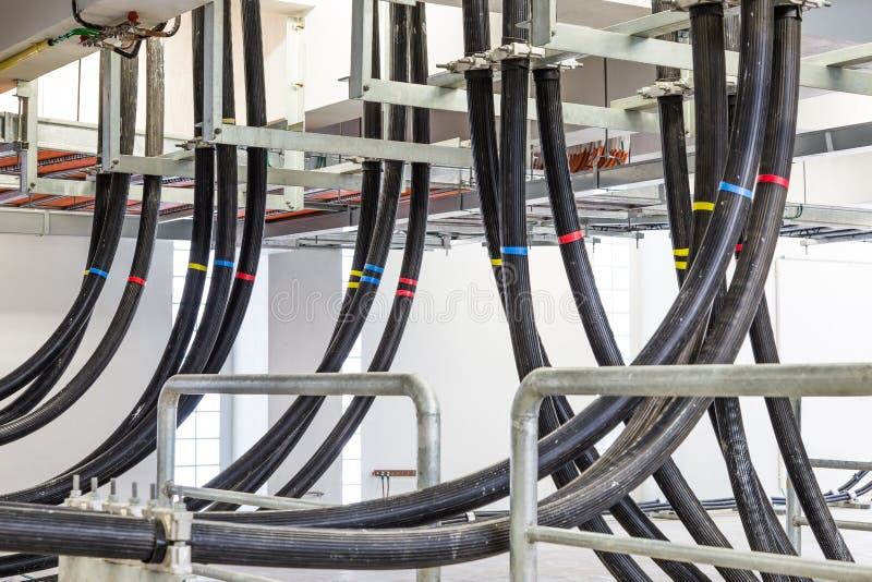 Electrical Wireway Installed On Curve Metal Sheet Roof Stock Image