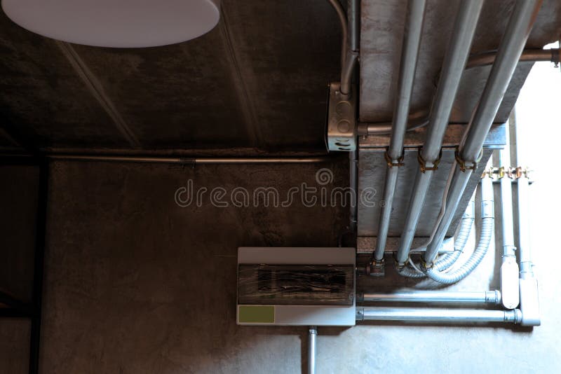 Loft Style Concrete Wall Conduit Pipe Stock Photo 781905913