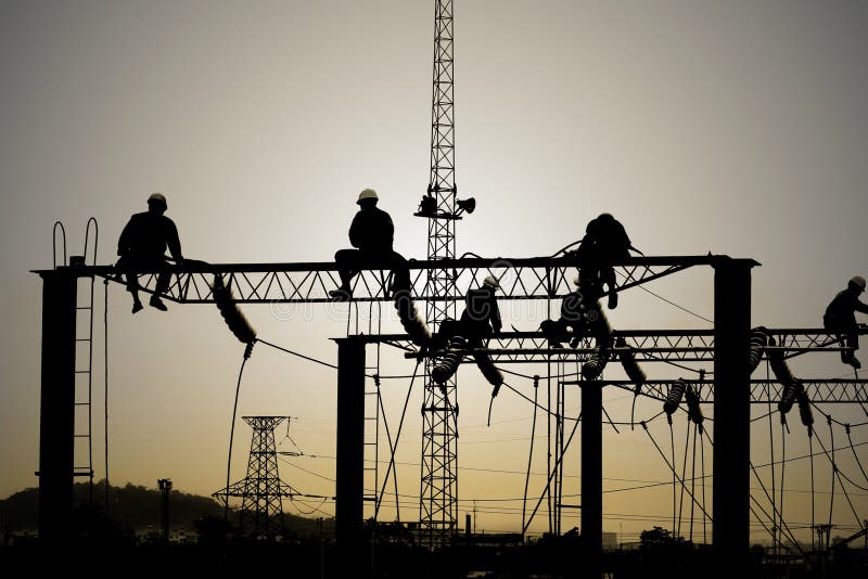 Electrical Workers On Electrified Lines Stock Image Image of design