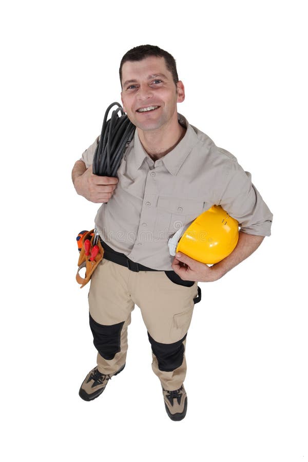 Electrician with cable royalty free stock photos