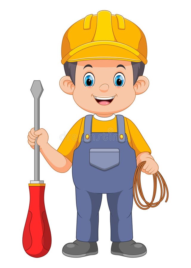 Electrician Engineer Working Man Character With Cable royalty free illustration