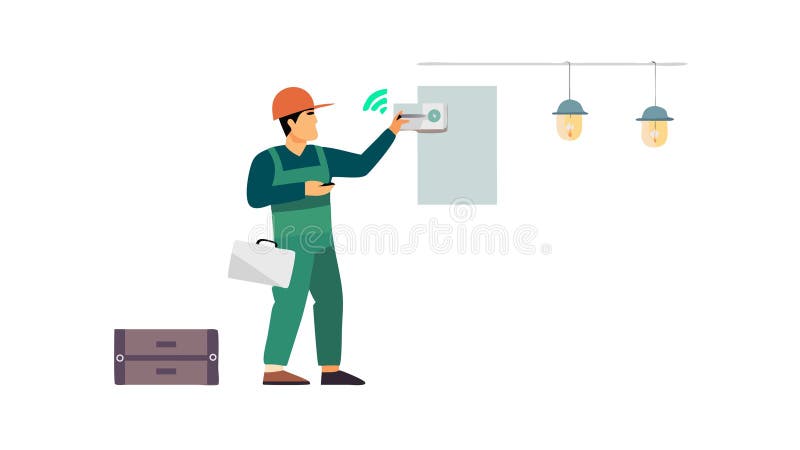 Electrician Fixing Electrical Panel, vector design Generative AI vector illustration
