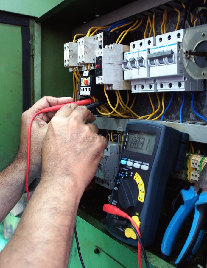 Hand Electrician Worker Testing Industrial Machine Stock Photos Free