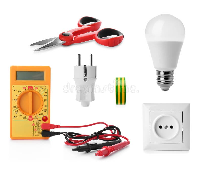 Electrician`s professional tool set stock image