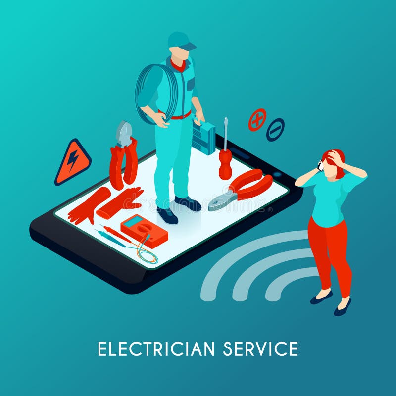 Electrician Service Isometric Composition stock illustration Electrician Service Isometric Composition stock illustration