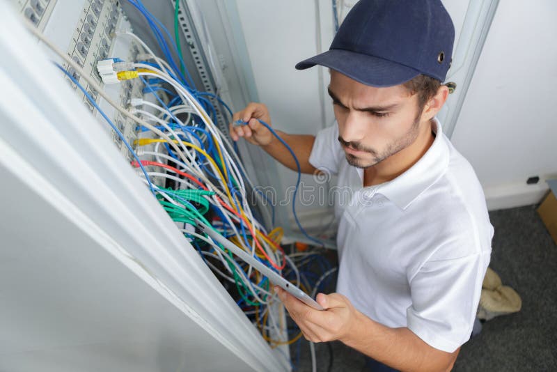 Electrician Wiring Electrical Panel Stock Photo Image of diligent