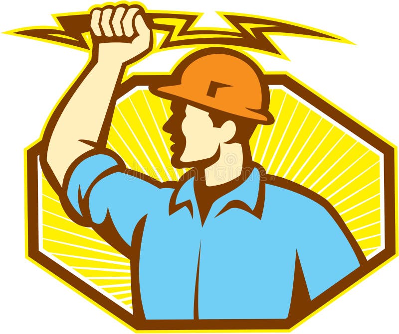 Electricista Wielding Lightning Bolt ilustración del vector Electricista Wielding Lightning Bolt ilustración del vector
