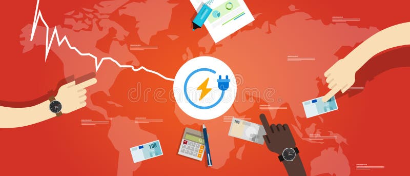 Electricity energy price going down decrease cheaper in electric commodity market international trading market royalty free illustration