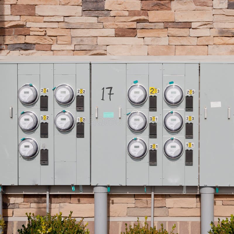 Electric Meters At Apartment Complex Stock Image Image of power