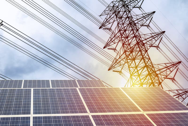 Electricity is solar panel, high-power electric pole. royalty free stock photos Electricity is solar panel, high-power electric pole. royalty free stock photos