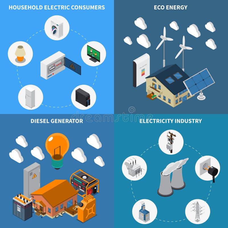 Electricity Power Isometric Concept vector illustration Electricity Power Isometric Concept vector illustration