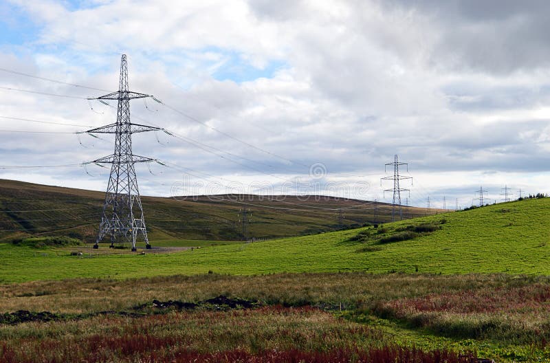 Electricity pylons, part of the Beauly to Denny powerline, near Buchanty, Perthshire, Scotland. Electricity pylons, part of the Beauly to Denny powerline, near Buchanty, Perthshire, Scotland