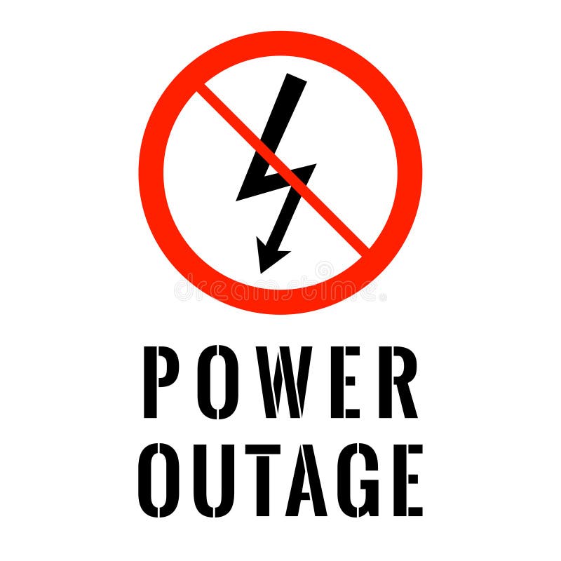 Power outage. Electricity symbol in red ban circle with text below royalty free illustration