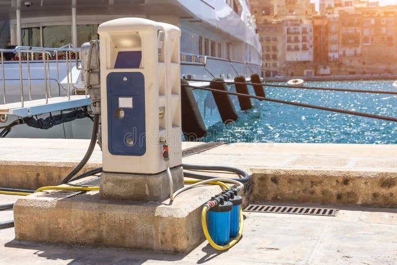 Electricity Supply Pedestal in a Marina in Port, Stationary Power ...