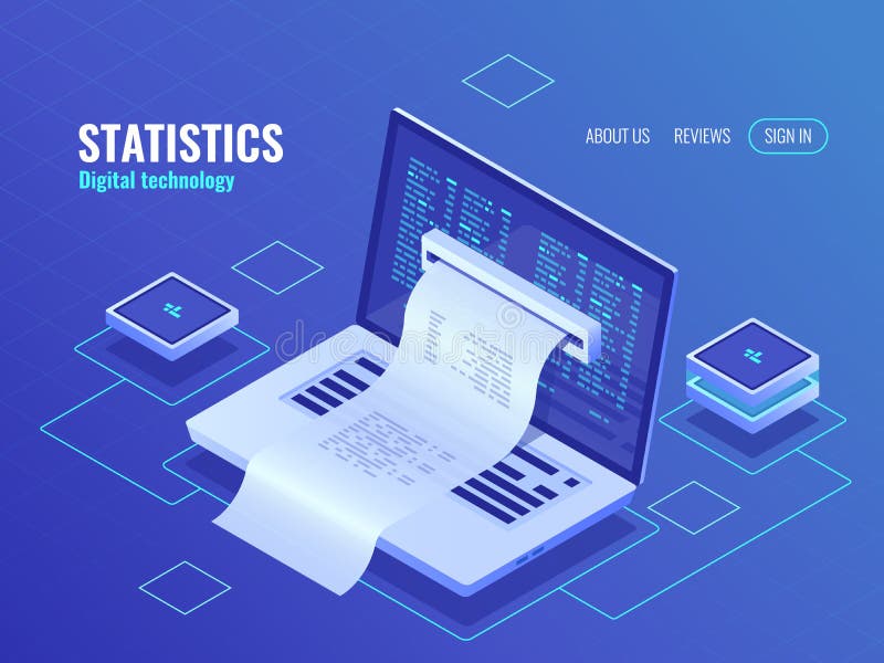 Electron bill, biing system online payment, finance report concept, program code, laptop neon dark isometric royalty free illustration