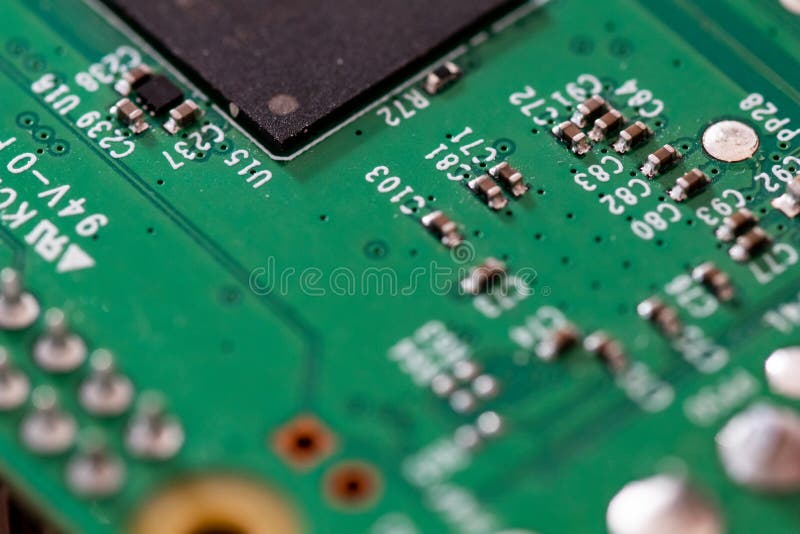 Electronic board for spare parts, macro detail of electronic components for technological equipment