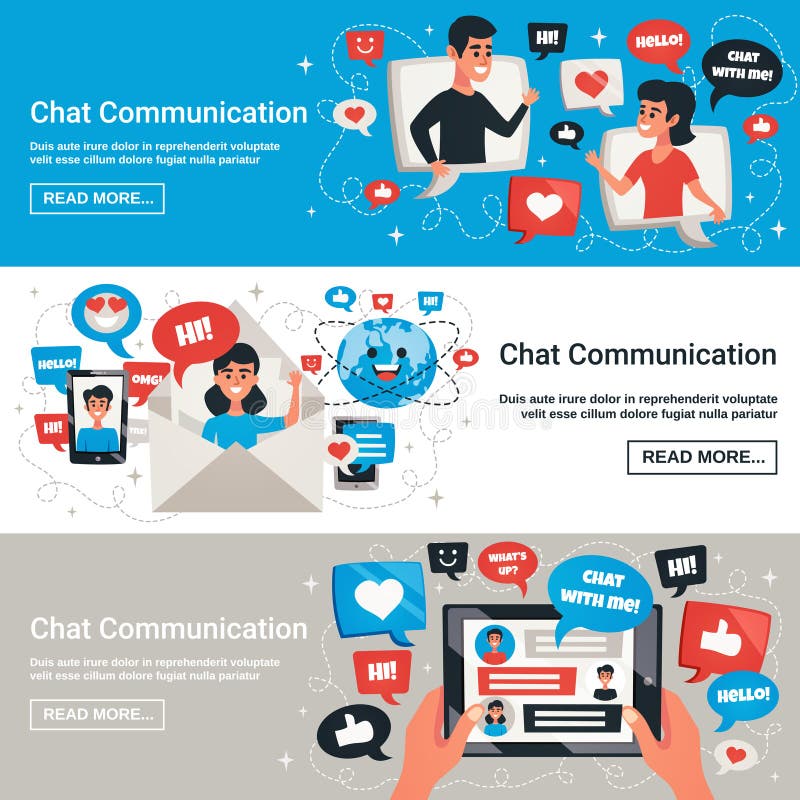 Electronic Chat Messages Horizontal Banners vector illustration